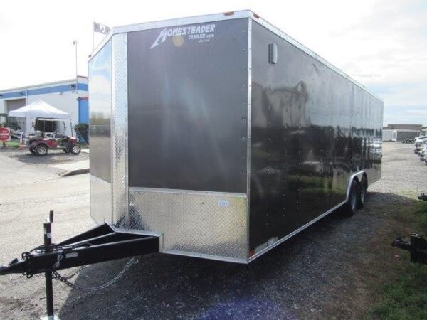 Homesteader-8.5x24-V-Nose-Enclosed-Car-Hauler-Ramp-Door-Extended-Tongue-1.jpg Homesteader 8.5 x 24 Enclosed V-Nose Car Trailer – Extended Tongue
